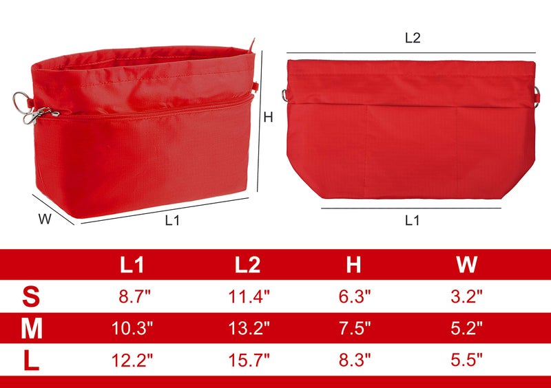 Vercord Purse Organizer Insert Bag Tote Handbags Pocketbook Inserts Organizers Zipper 11 Pockets Red Small - Image 2